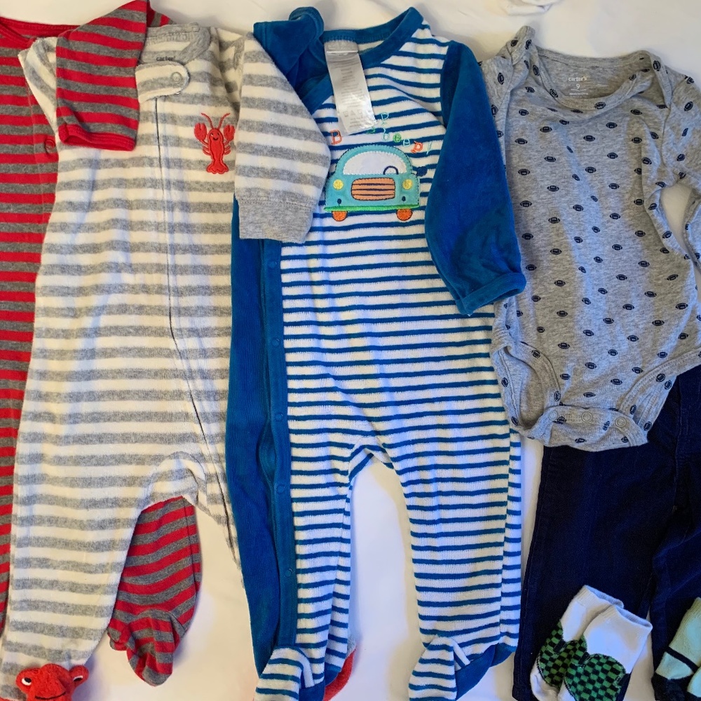 Baby 9m designer clothes 7 pcs footies long sleeve bodysuit corduroy pants socks